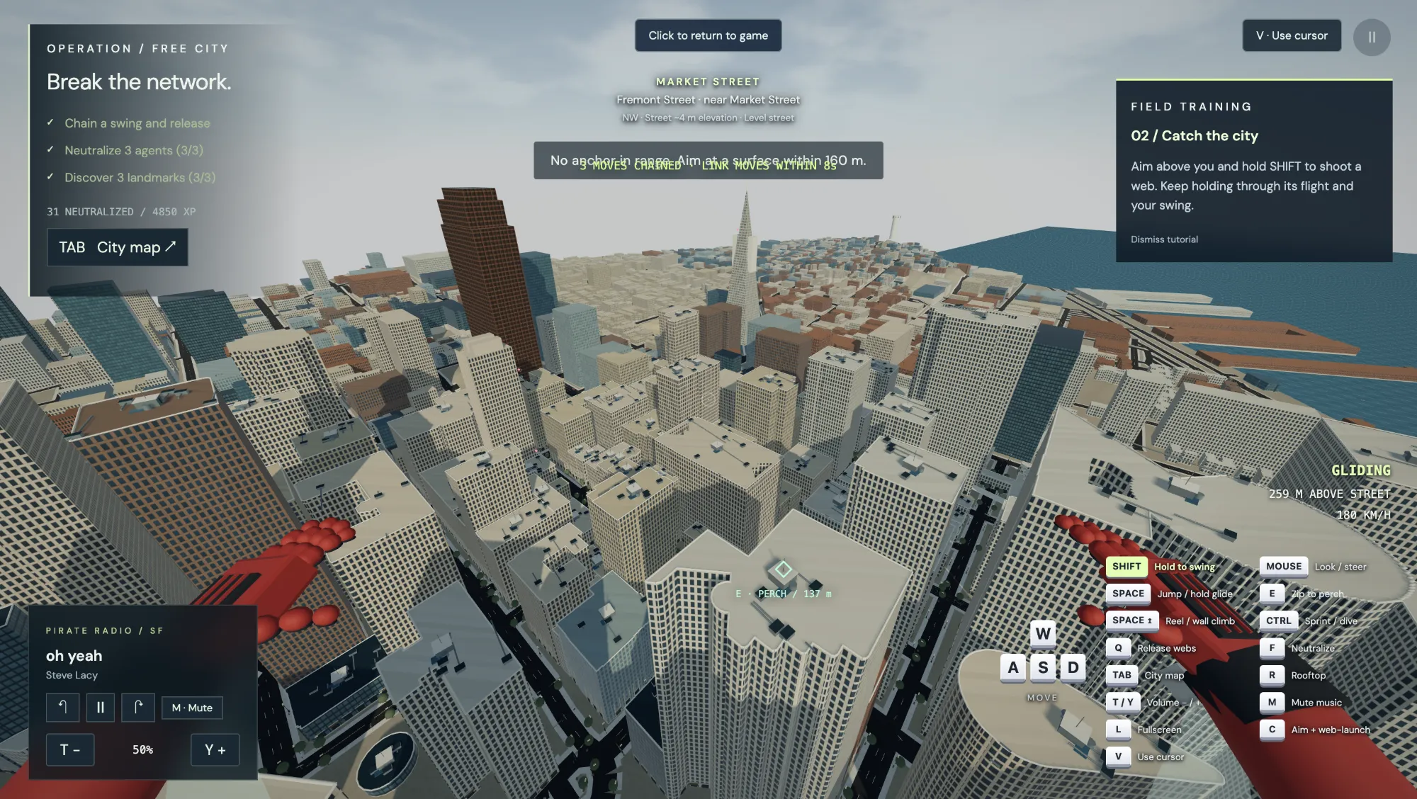 Swingfidi: web-swinging over San Francisco's Financial District toward the Transamerica Pyramid